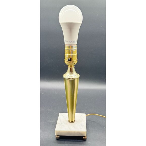 Vintage MCM Green & Cream Marble Base Table Lamp Working 11"H x 3.5"W - Picture 2 of 6